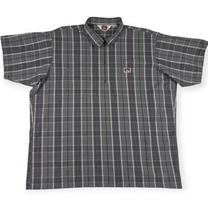 Ben Davis Shirt Short Sleeve Plaid 1/2 Zip Mens 2XL Gray White Workwear Rugged